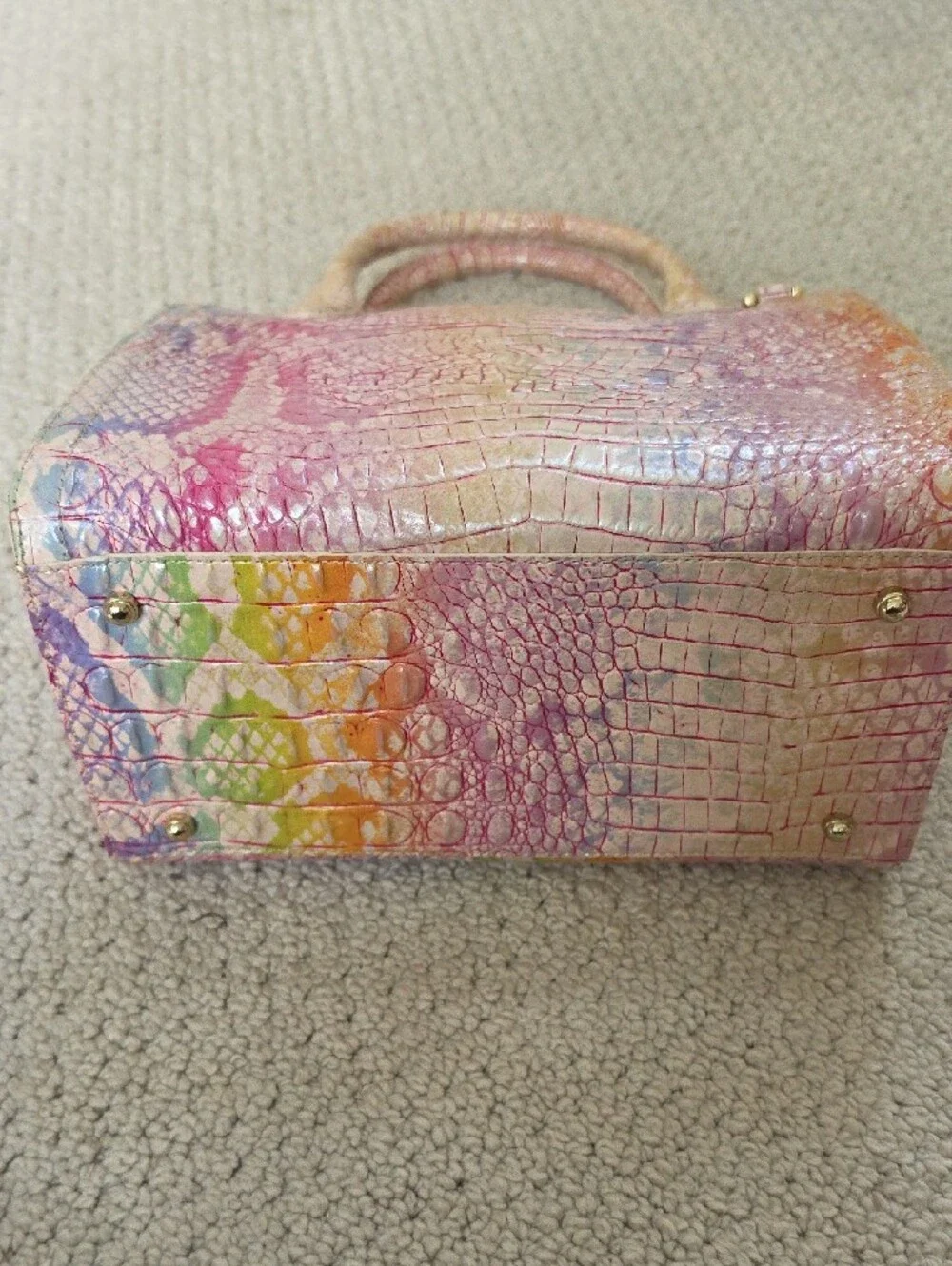 Brahmin Pink Multi-Color Embossed Leather Satchel - Picture 3 of 4